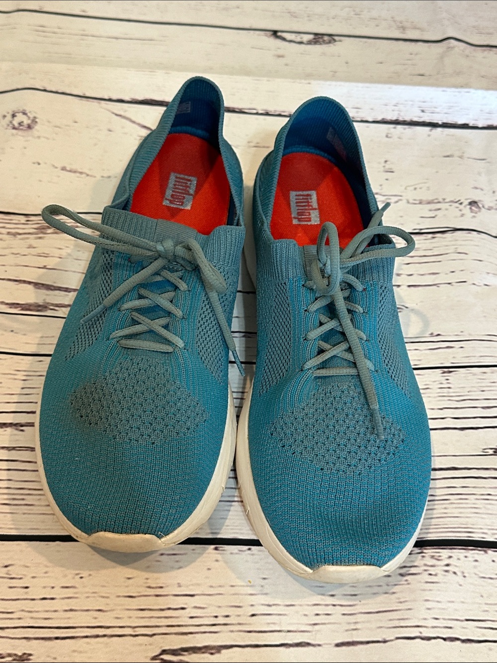 Fitflop Teal Blue Knit Lace-Up Knit Athletic Sneakers
